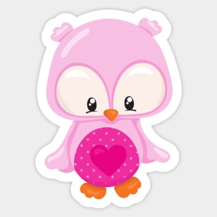 Cute Owl, Baby Owl, Owl In Love, Hearts Sticker